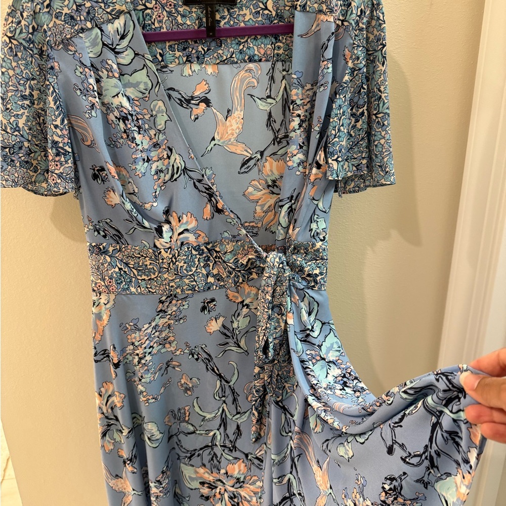 BCBG Floral Blue Wrap Dress